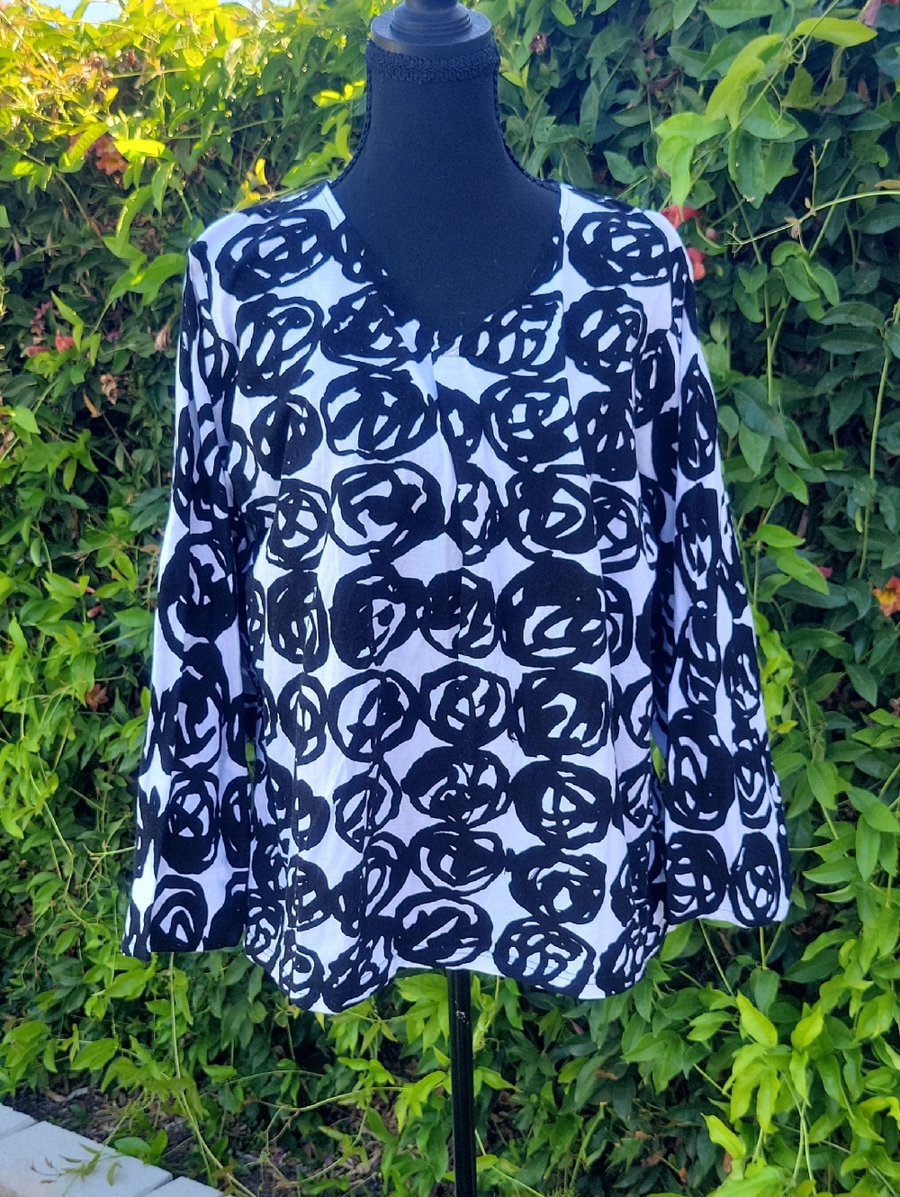 Black & White Abstract Scroll-Print Tunic Top L